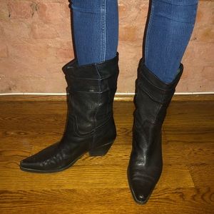 ME TOO Black Leather Cowgirl Boots